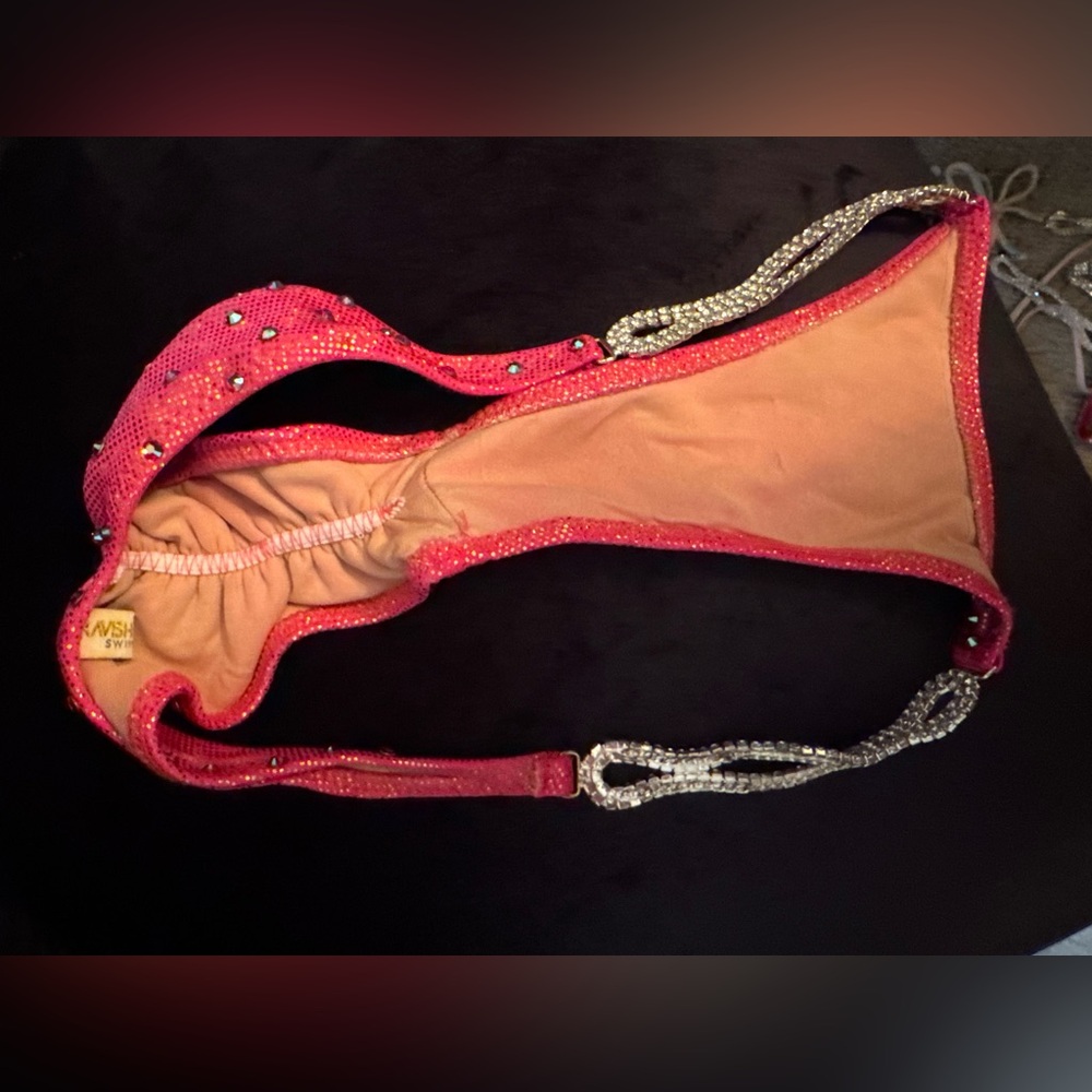 Competition Bikini. Ravish Sands Coral/Pink Rhinestone Bikini Set - Picture 10 of 15